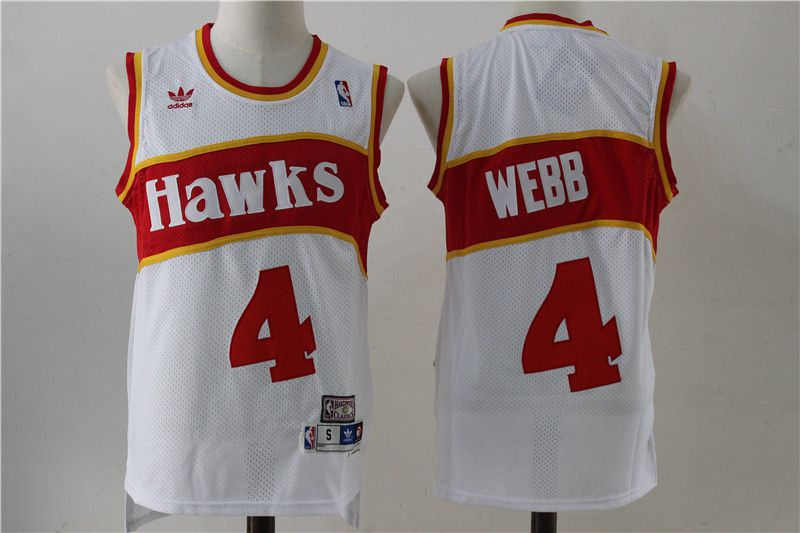 Men Atlanta Hawks 4 Spud Webb White Stitched Throwback NBA Jersey